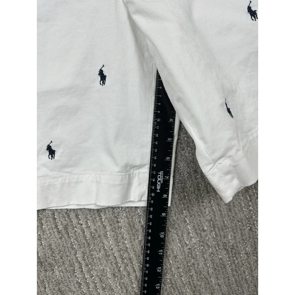 Polo Ralph Lauren Shorts Men 32 White Chino Flat Front All Over Pony Classic AOP
